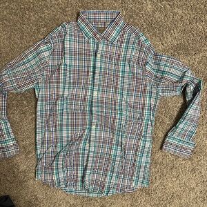 Peter Millar Blue and Brown Plaid Button Down Shirt